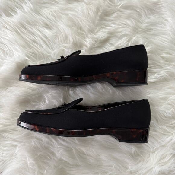 Stuart Weitzman | Womens Classic Slip-On Loafer Black Fabric Tortoise Trim Heels - Picture 6 of 9
